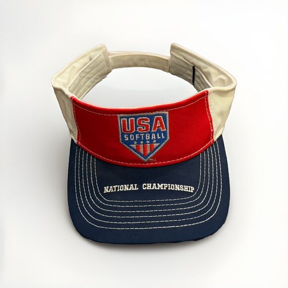 USA Softball National Championship Unisex Red Blue White Adjustable Visor Hat - Picture 1 of 8